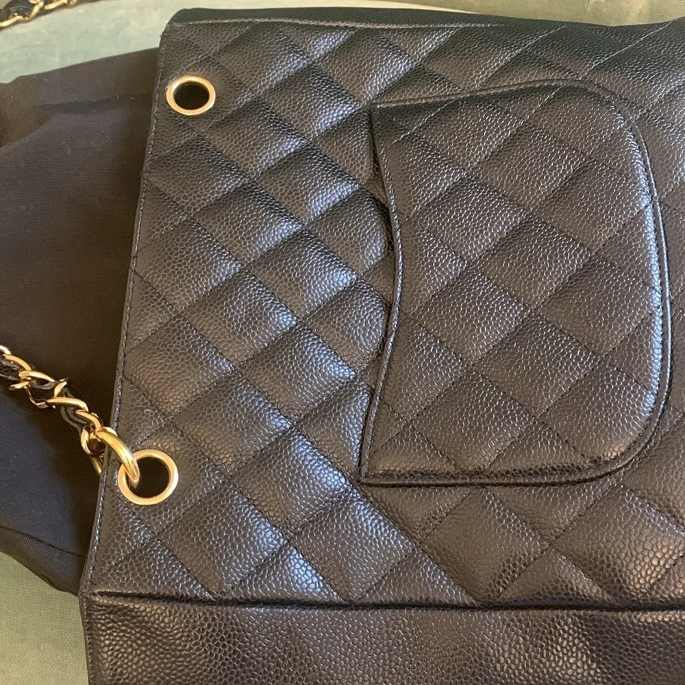 Chanel Petite Caviar tote black gold authentic “ needs strap rings “